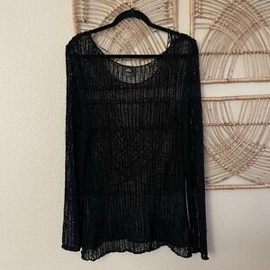 Urban Outfitters Black Fishnet Sheer Top Long Sleeve Goth Witch Punk XS READ B20